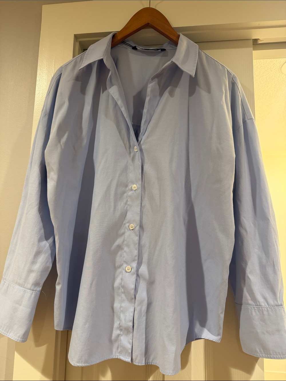 Zara Light Blue women's Relaxed Button-Down Shirt